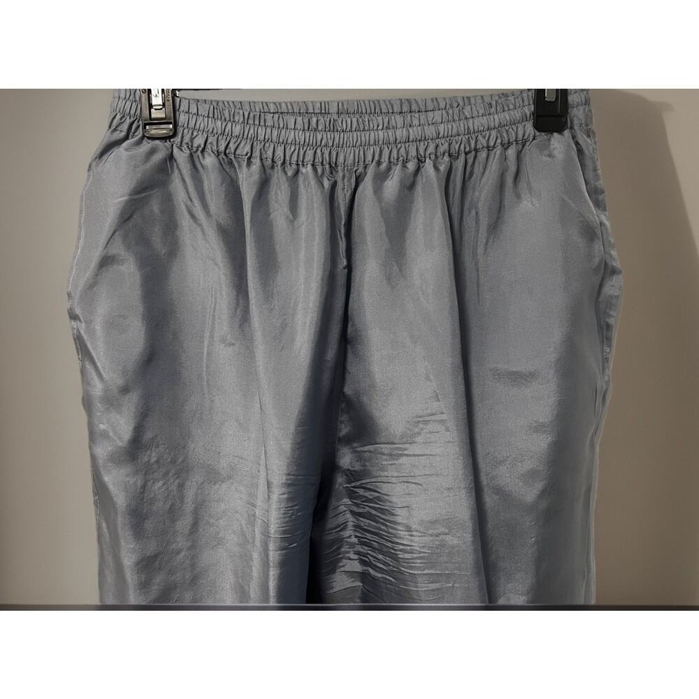 Vtg EVR Silk Pants Women XL Icy Blue Silver Elastic Waist Pull Ons Satin Finish - Picture 2 of 6